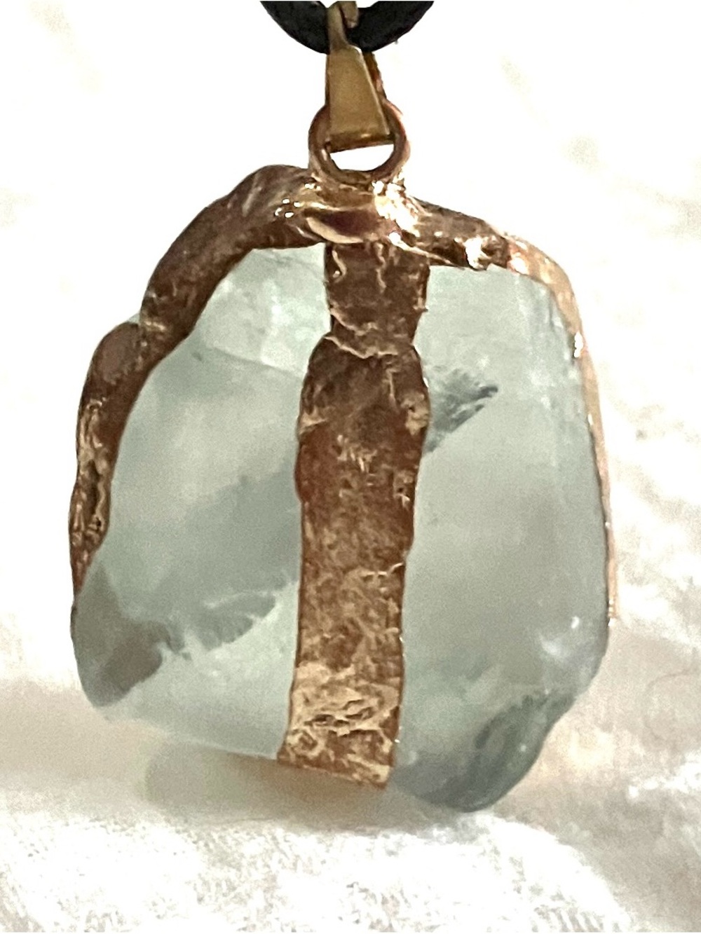 Aquamarine Blue Raw Crystal Pendant Necklace - Gold Accent